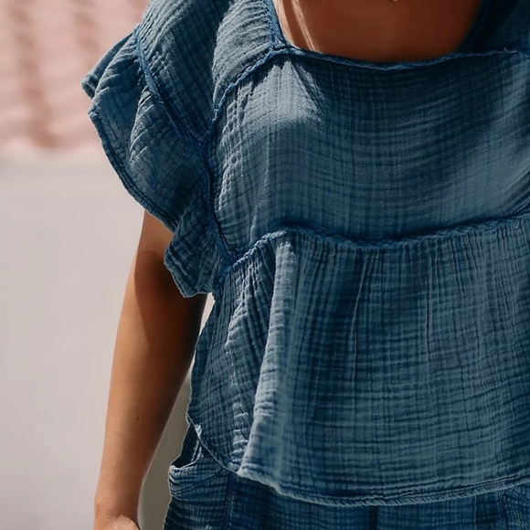 NWT Anthropologie The Kaveri Gauze Blue Top Small - Picture 2 of 4